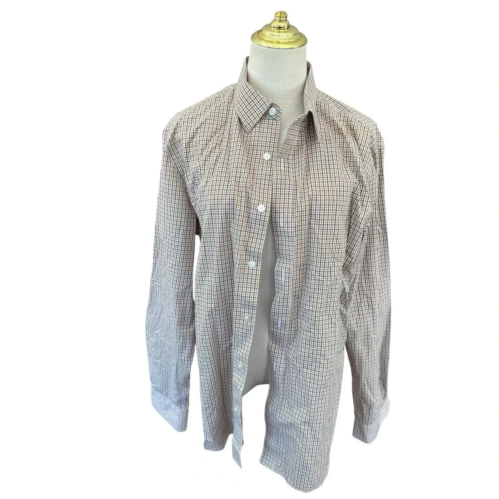 Banana Republic Mens L Non-Iron Untucked Fit Button Down Shirt‎ Brown Gingham